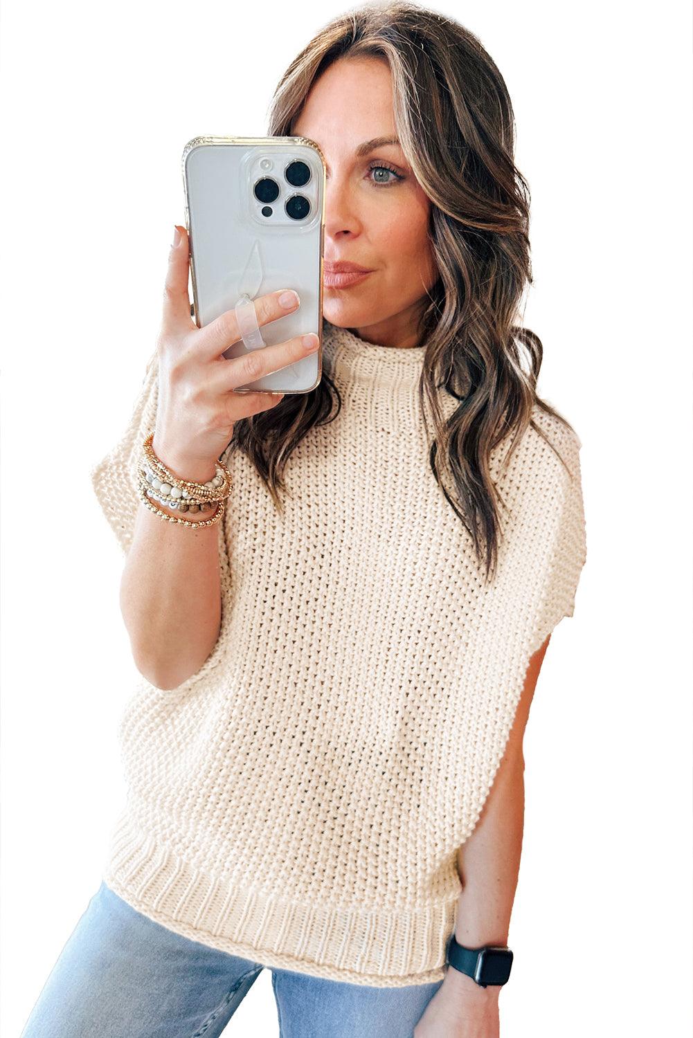 Beige Mock Neck Knitted Dolman Top - The Fair Lady Shop