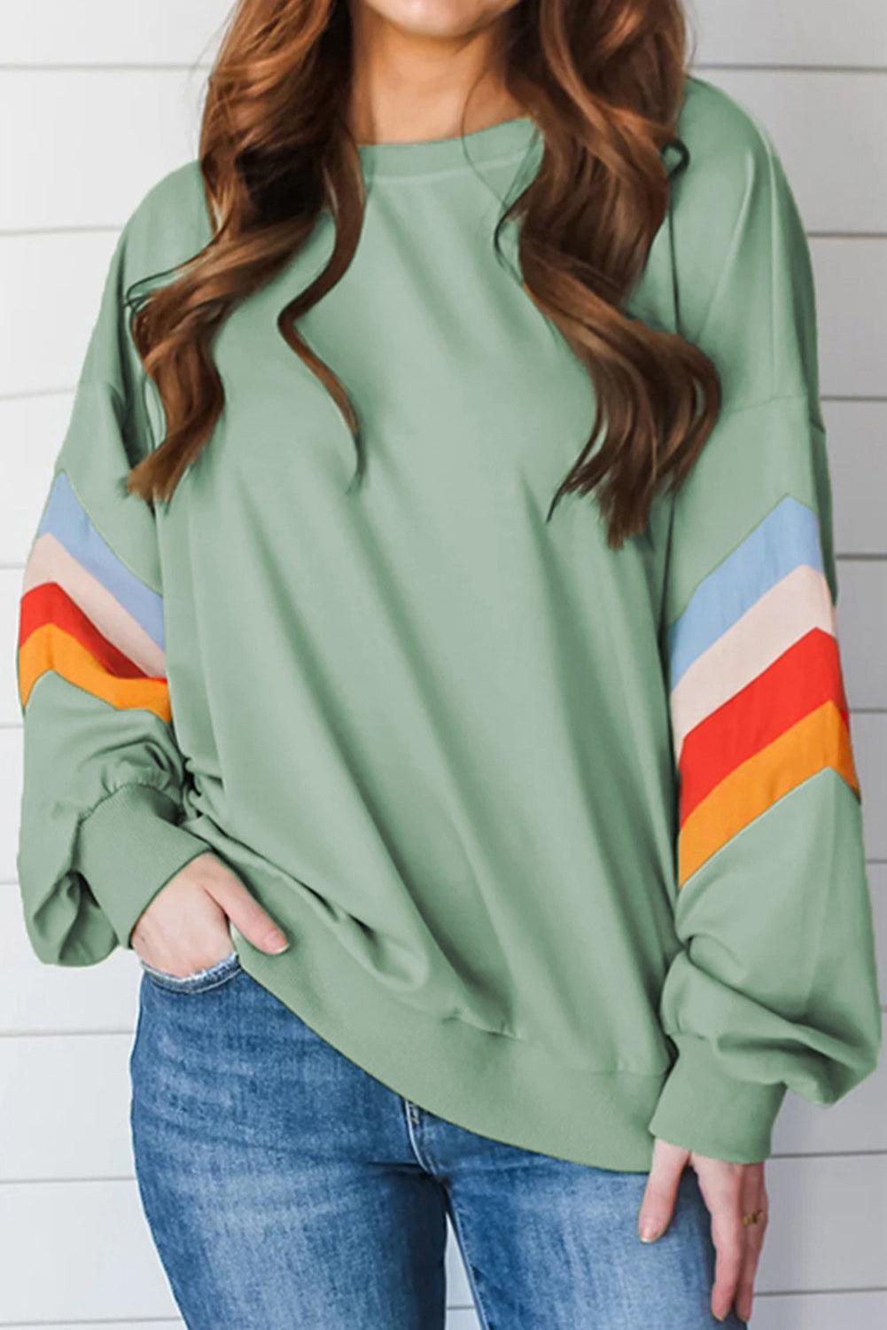 Moonlight Jade Patchwork Drop Sleeve Loose Sweatshirt - The Fair Lady Shop