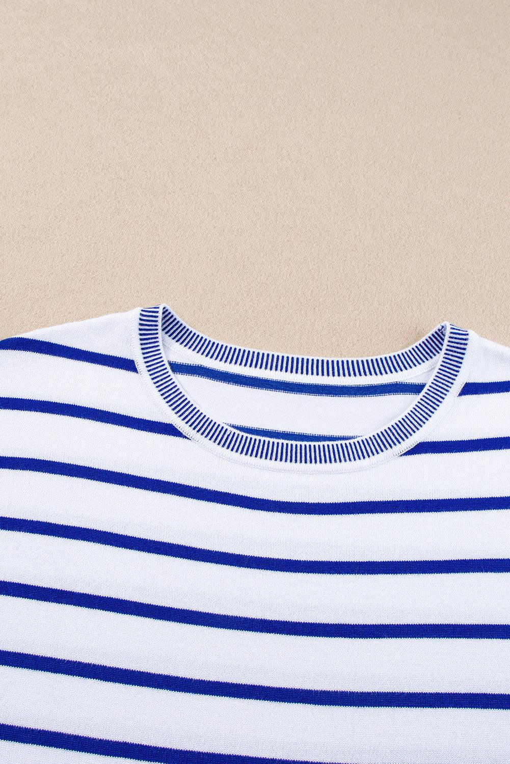 Khaki Stripe Knitted Dolman T Shirt - The Fair Lady Shop