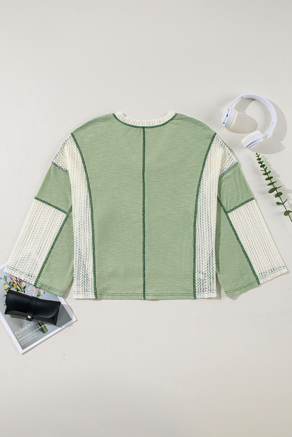 Grass Green Crochet Patchwork Exposed Seam High Low Loose Top - The Fair Lady Shop