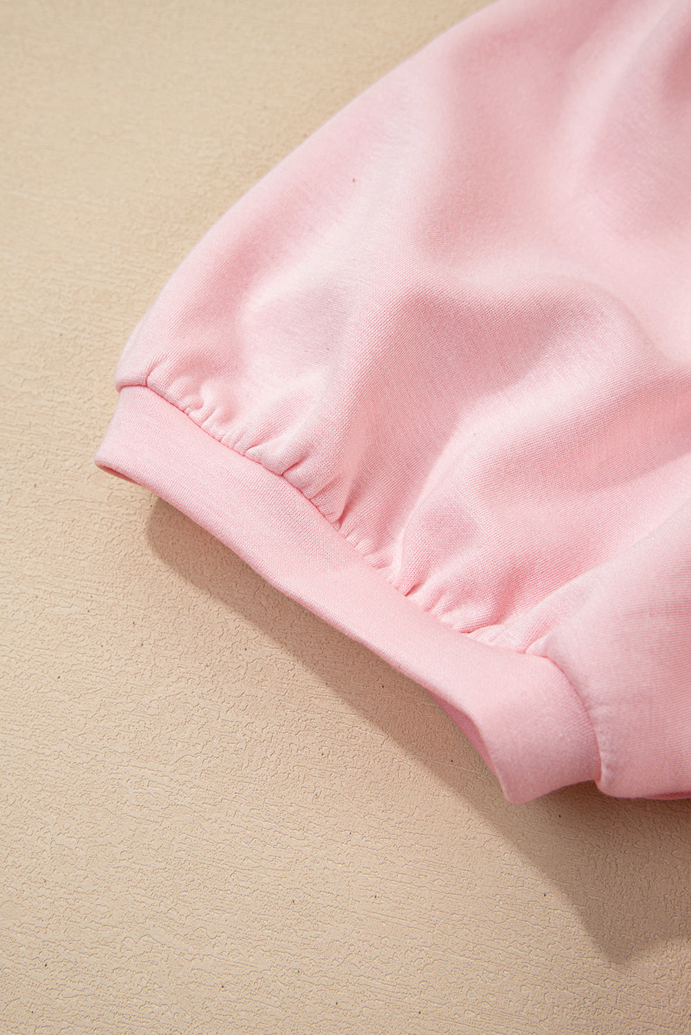 Light Pink Puff Sleeve Pearl Embellished Scallop Hem 2-Piece Shorts Set