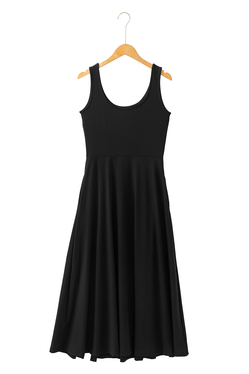 Black Sleeveless Scoop Neck Flared Split Midi Dress - The Fair Lady Shop