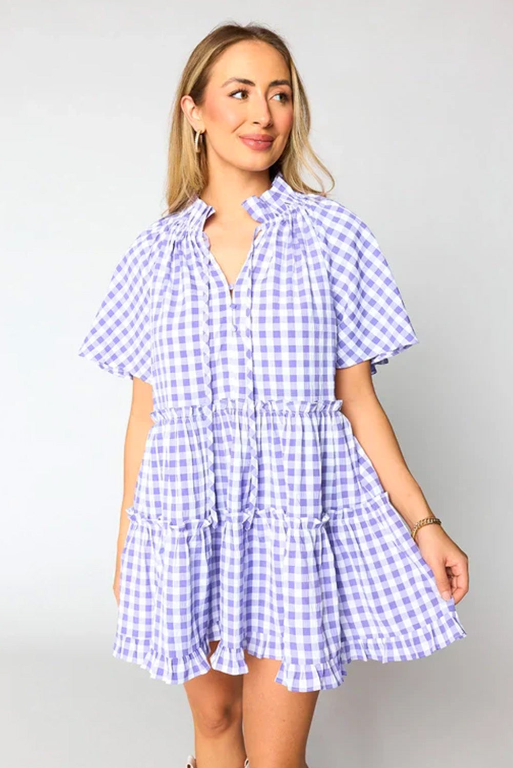 Lavendula Plaid Frill Tiered Mini Dress - The Fair Lady Shop