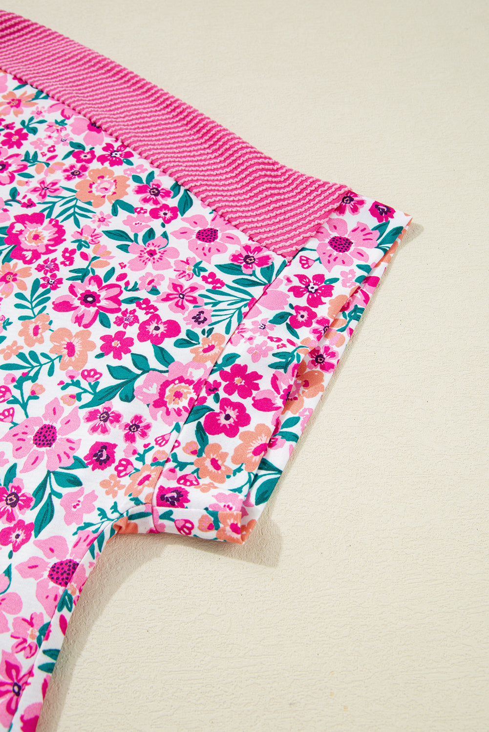 Pink Plus Size Floral Print Corded Patchwork Loose Top - The Fair Lady Shop