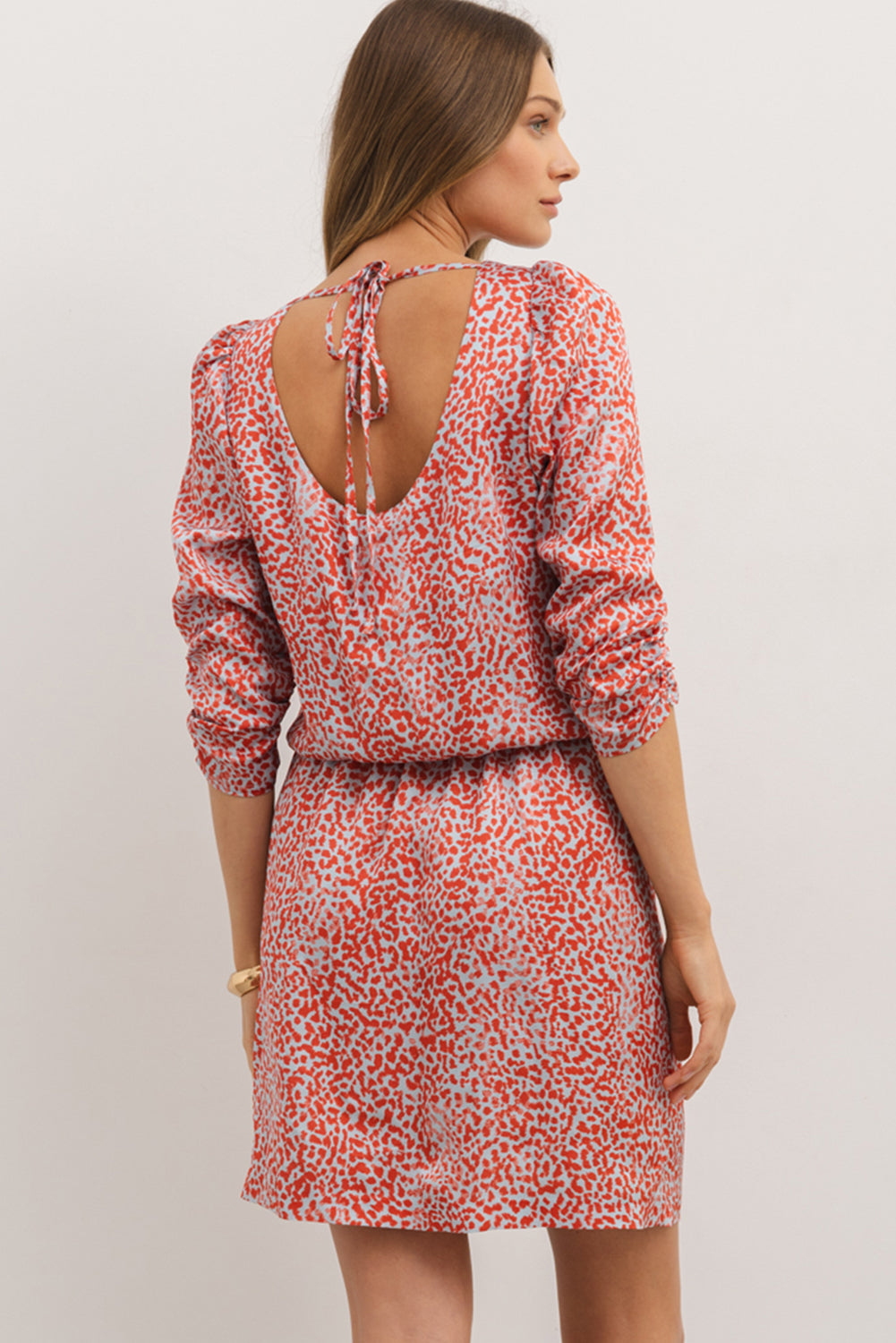 Tomato Red Leopard Print Side Slit Mini Dress - The Fair Lady Shop