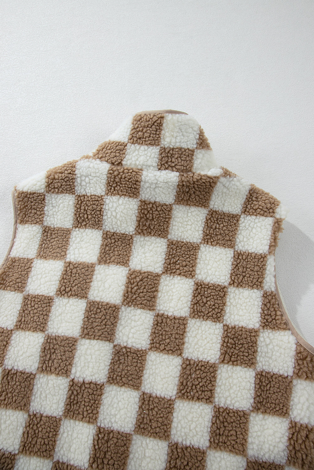 Khaki Checkered Sherpa Collared Jacket Vest - The Fair Lady Shop