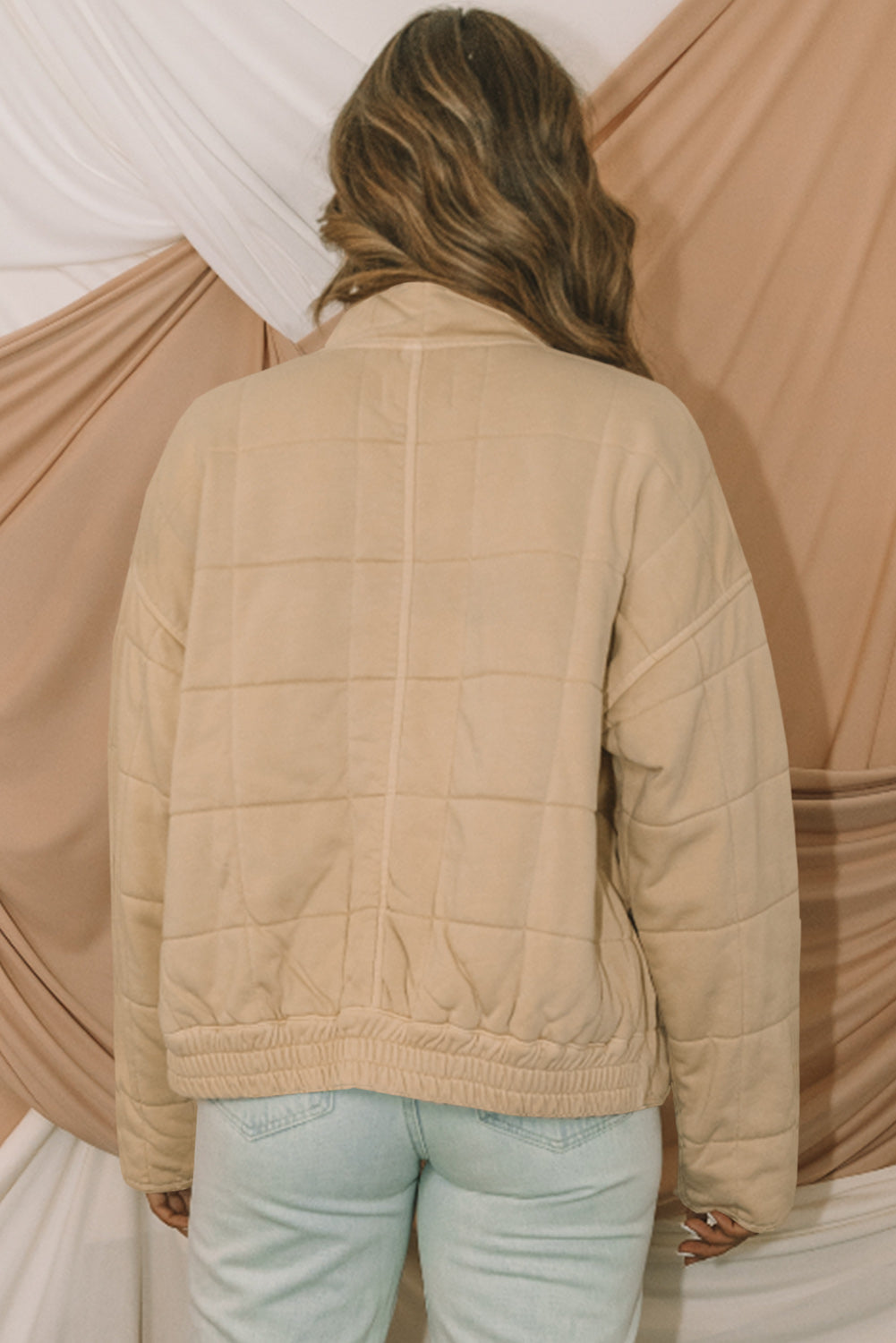 Khaki Zip-Up Pocket Quilted Jacket