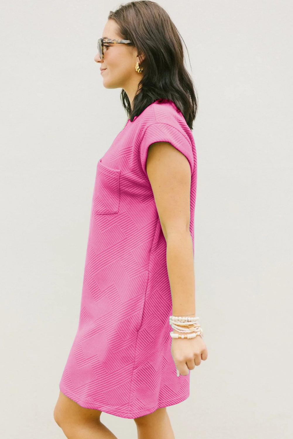 Sachet Pink Plain Textured Pocketed Mini Dress - The Fair Lady Shop
