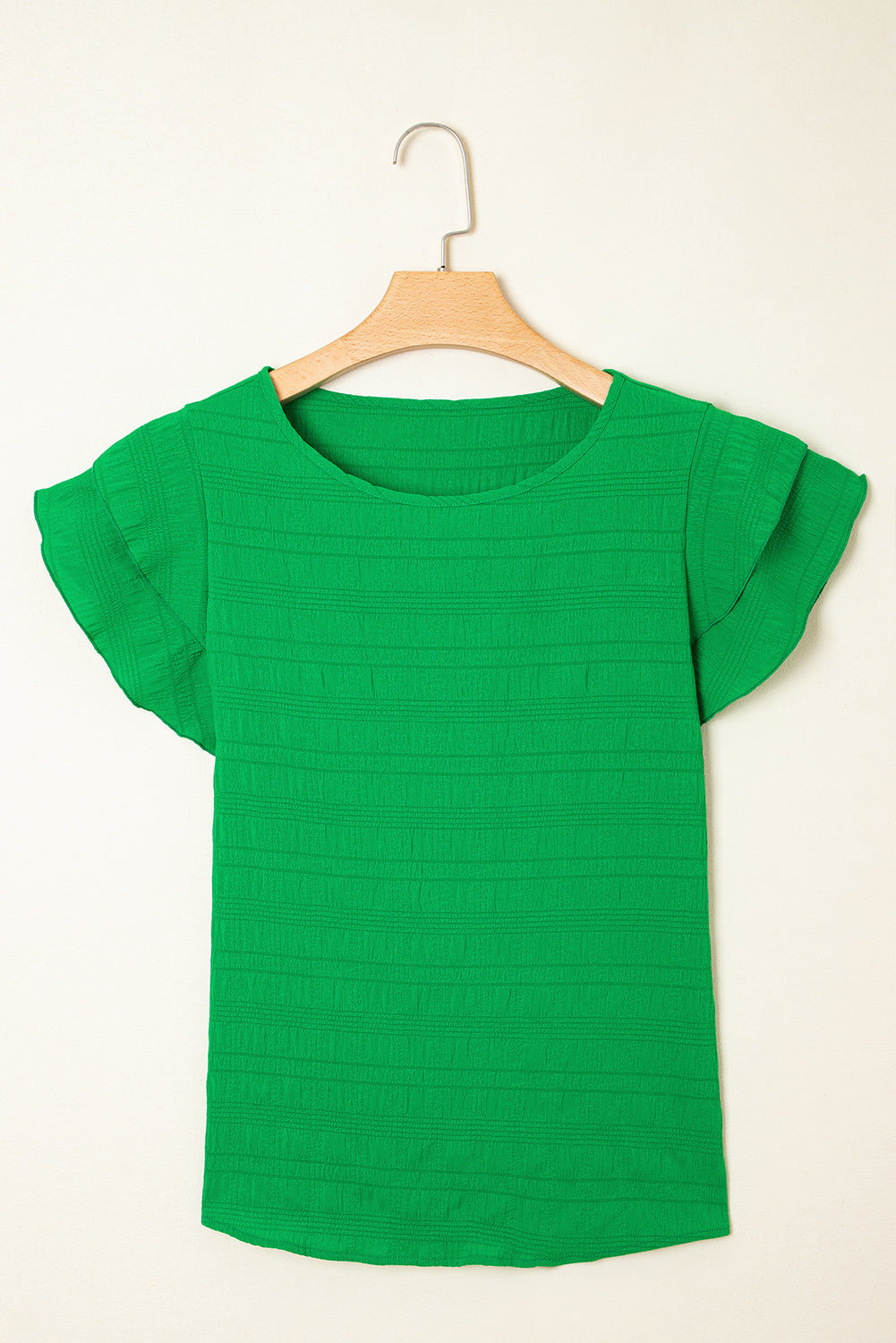Dark Green Ruffle Sleeve Textured Smocked Blouse - The Fair Lady Shop