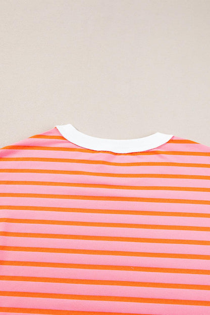 Pink Stripe Colorblock Drop Sleeve Oversized T Shirt - The Fair Lady Shop