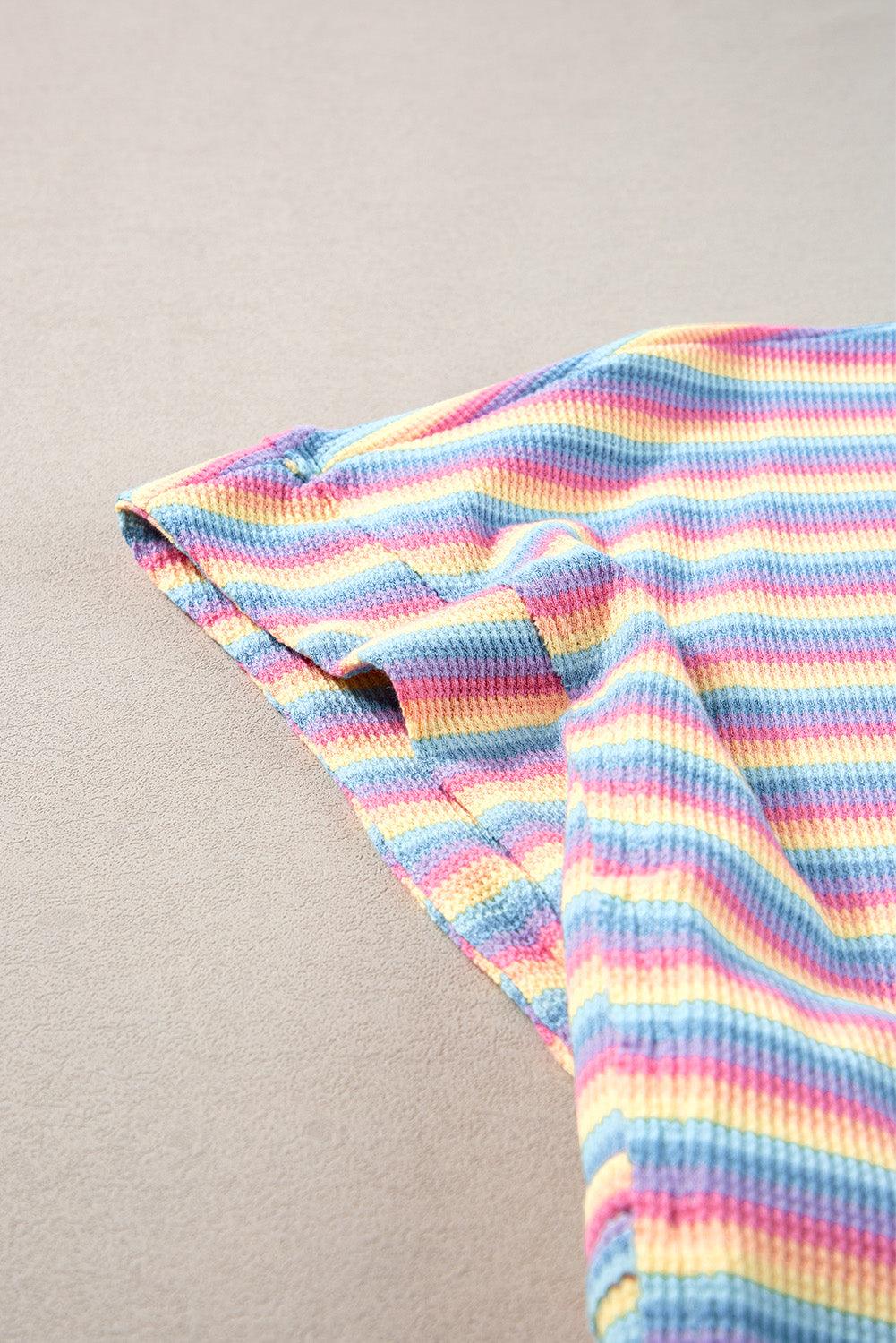 Yellow Stripe Rainbow Tee and Tassel Drawstring Wide Leg Pants Set - The Fair Lady Shop