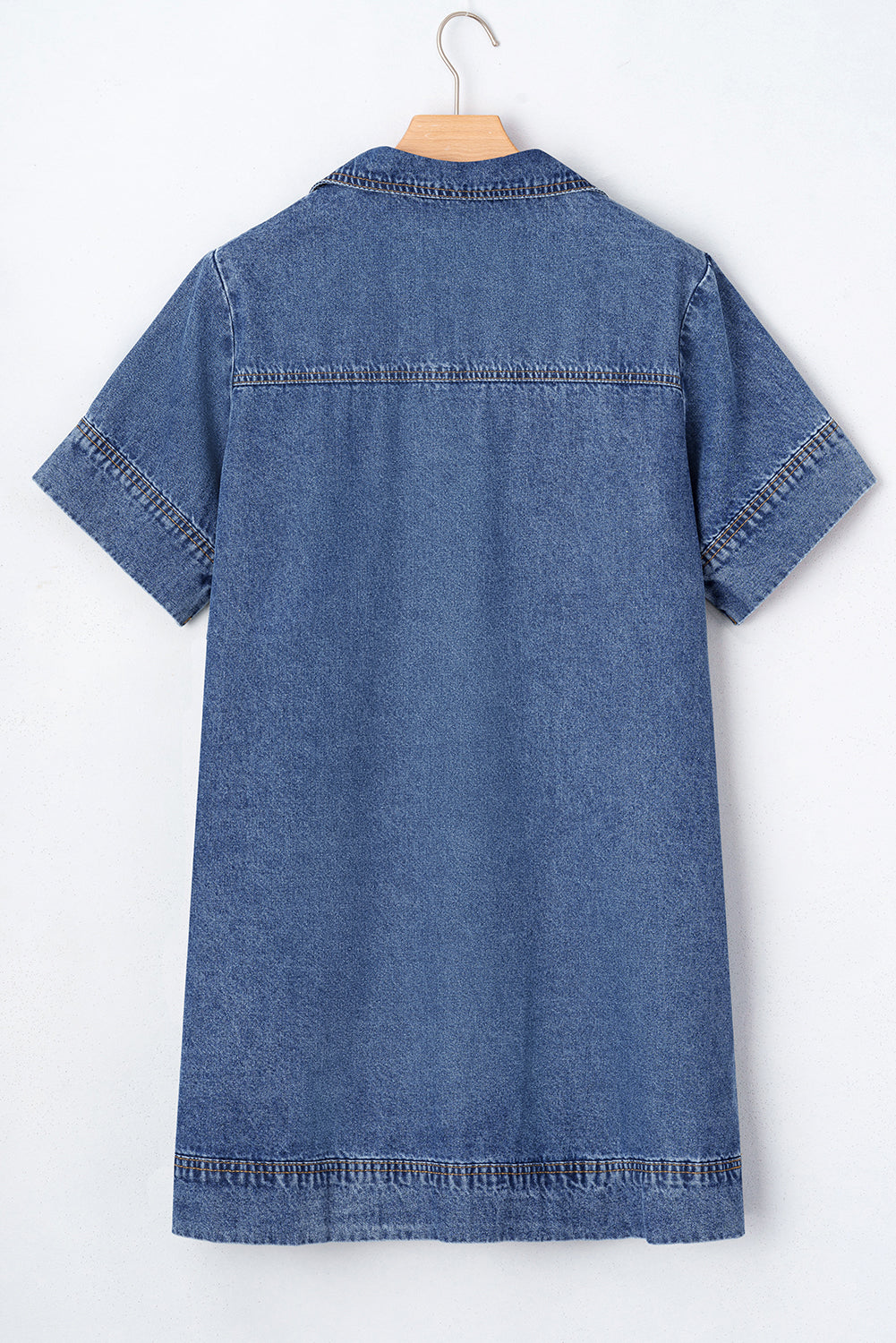 Blue Short Sleeve Collared Chest Pocket Denim Mini Dress - The Fair Lady Shop