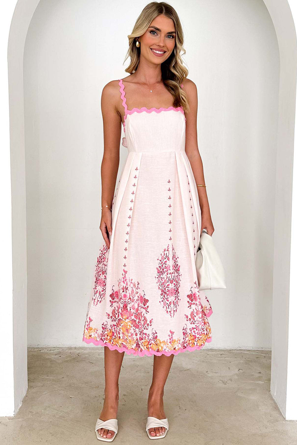 Pink Floral Ric Rac Spaghetti Strap Backless Dress - The Fair Lady Shop