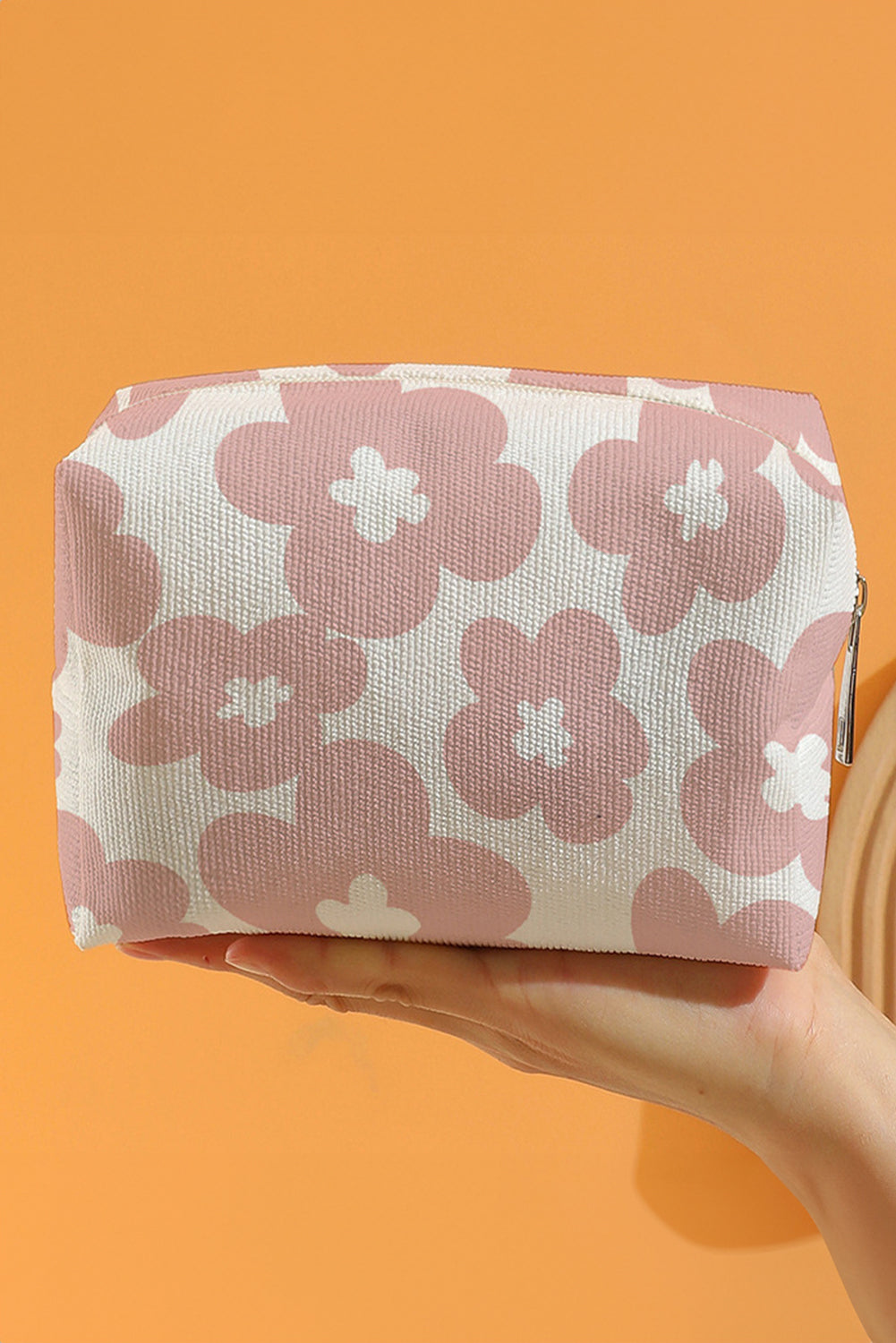 White Flowers Print Zipper Canvas Cosmetic Bag - The Fair Lady Shop