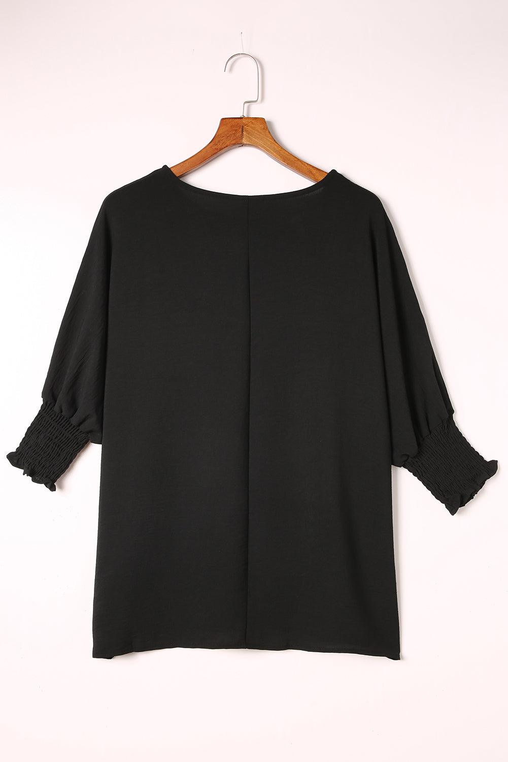 White Plain & Casual Shirred Cuffs Half Sleeve Top - The Fair Lady Shop