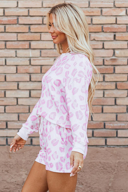 Pink Leopard Print Pullover and Shorts Pajama Set - The Fair Lady Shop