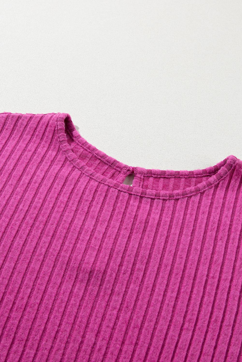 Grass Green Solid Color Ribbed Short Sleeve Wide Leg Jumpsuit - The Fair Lady Shop