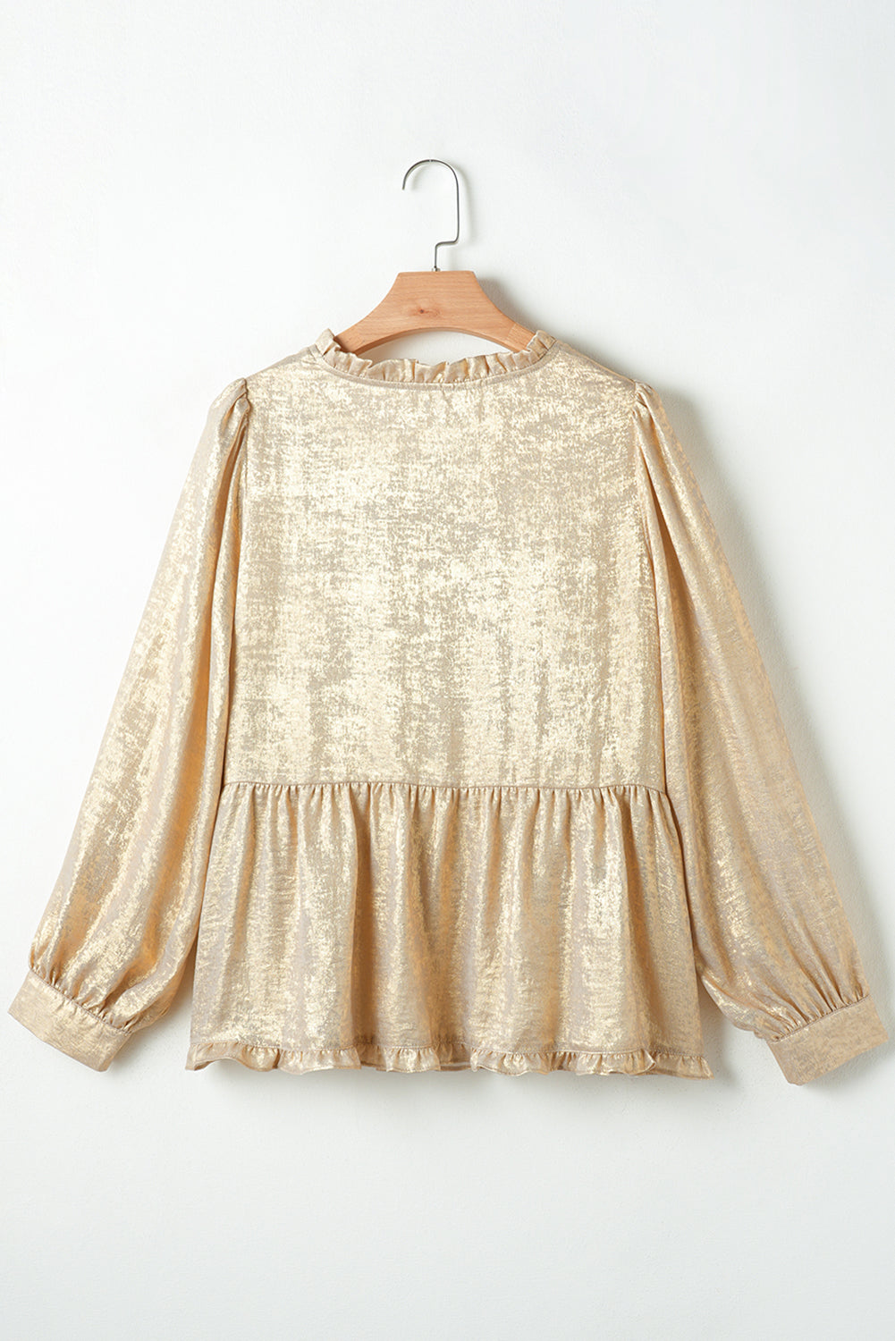 Gold Metallic Velvet Frill V Neck Puff Sleeve Babydoll Blouse - The Fair Lady Shop