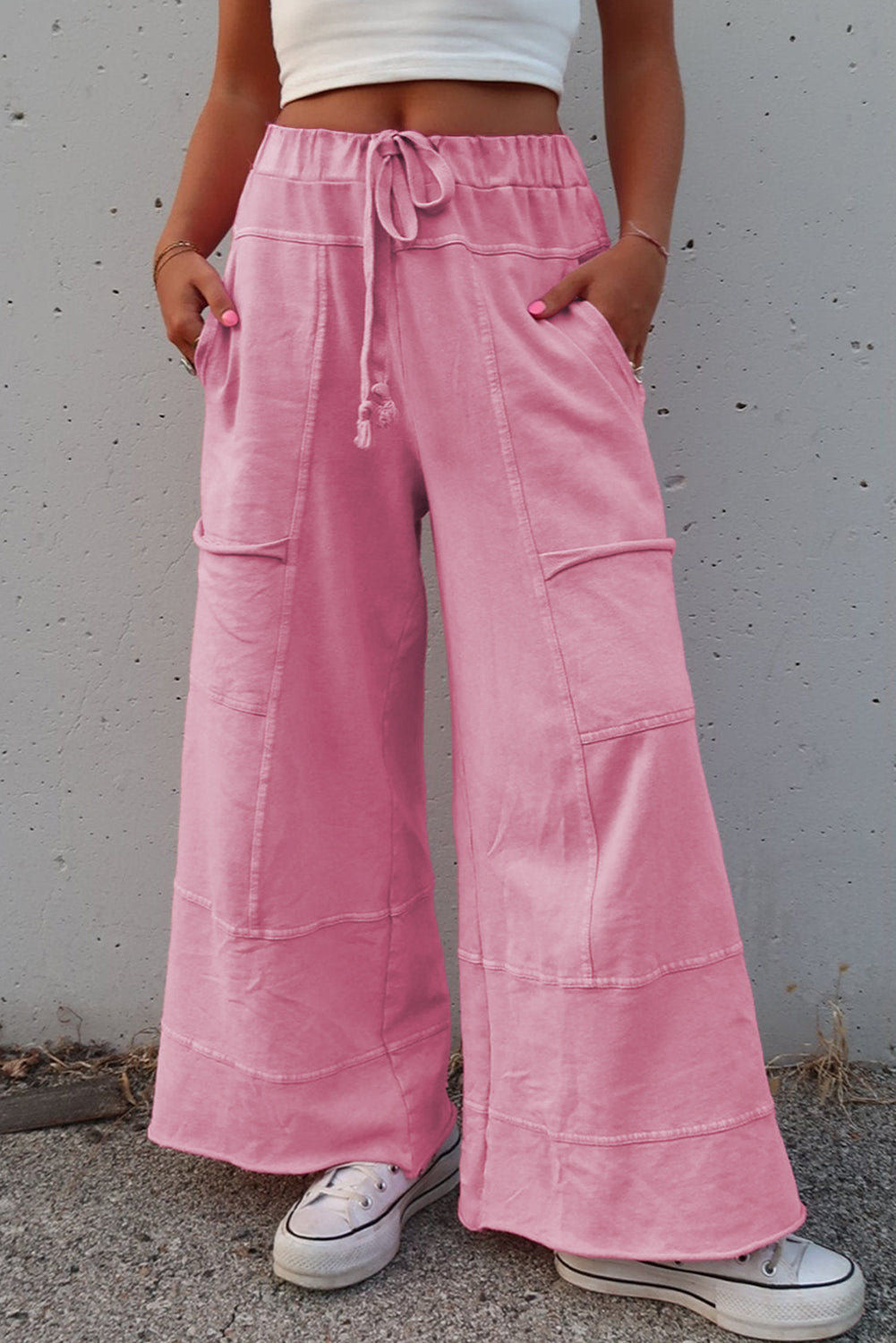 Bonbon Mineral Wash Exposed Seam Wide Leg Cargo Pants - The Fair Lady Shop