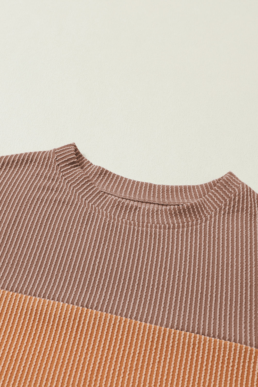 Khaki Color Block Ribbed Loose Long Sleeve Top - The Fair Lady Shop