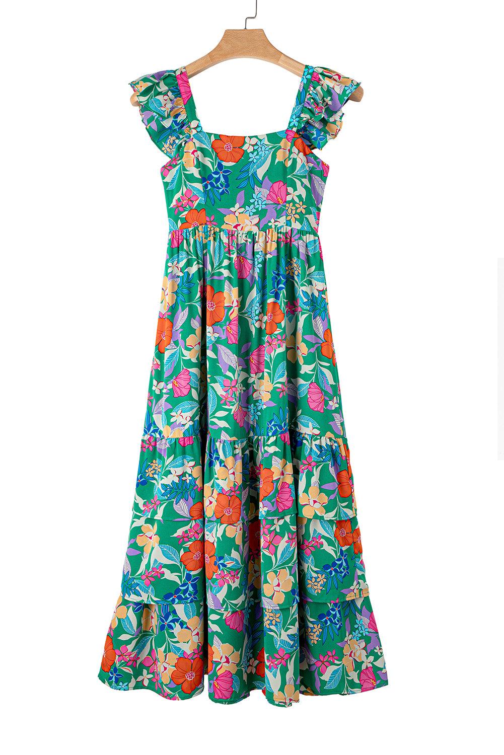Pink Floral Print Sleeveless Ruffle Tiered Maxi Dress - The Fair Lady Shop
