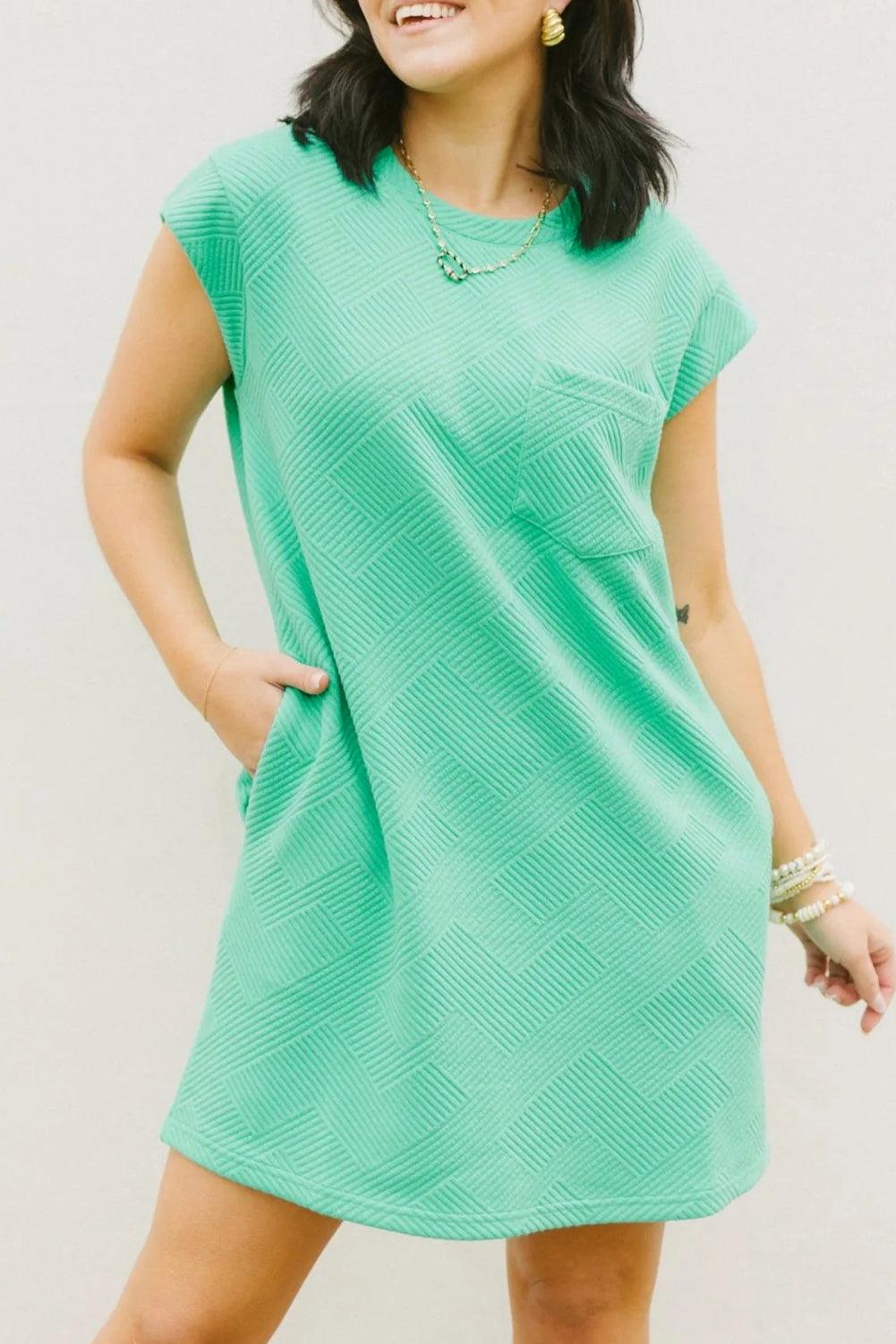 Sachet Pink Plain Textured Pocketed Mini Dress - The Fair Lady Shop
