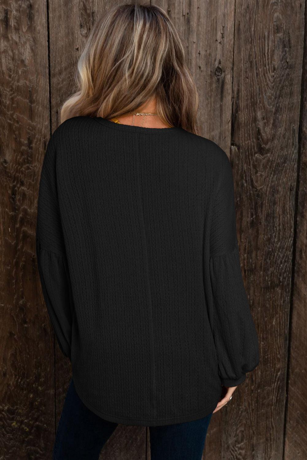 Ruby Solid Color Textured Lantern Sleeve Top - The Fair Lady Shop