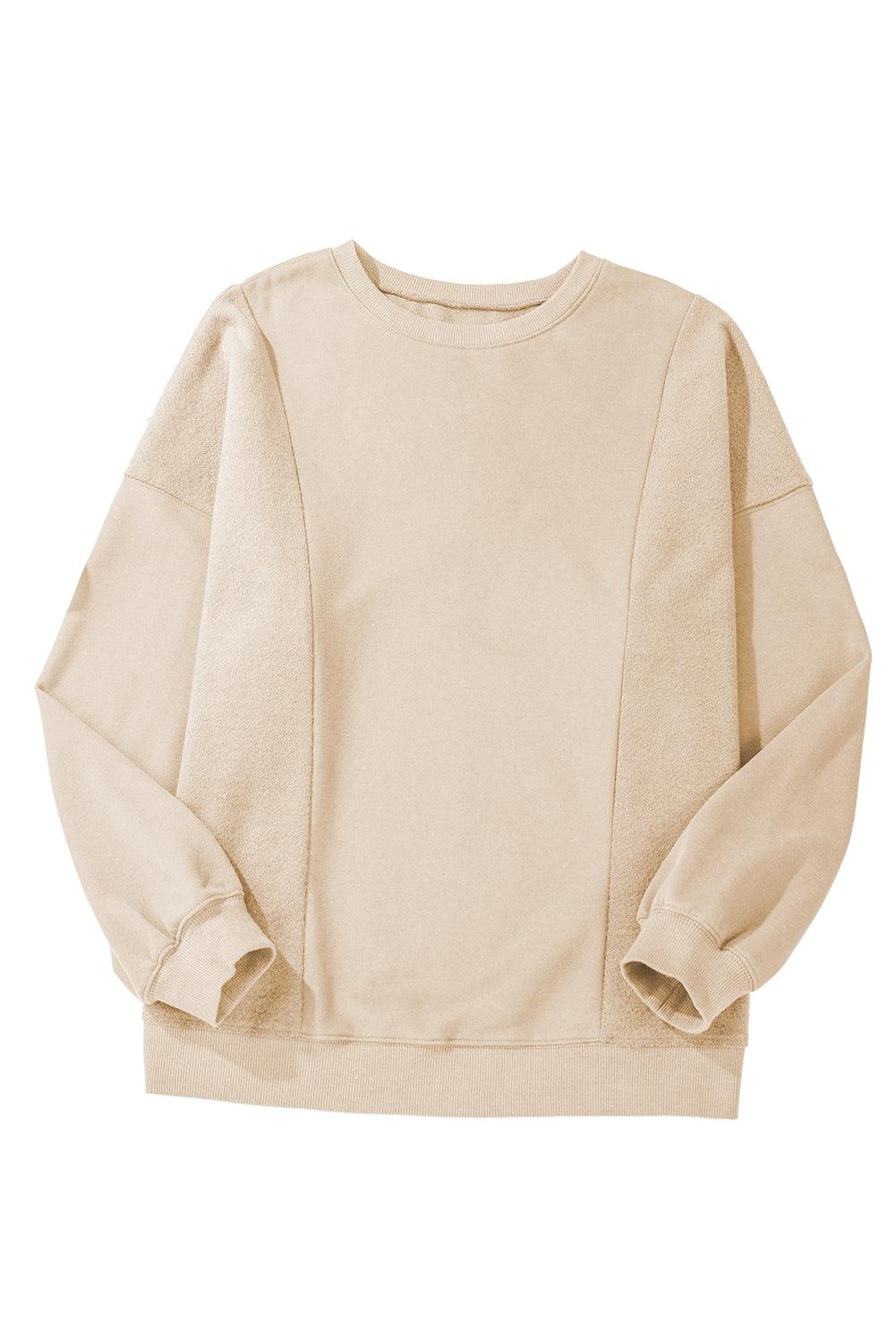 Apricot Loose Patchwork Crewneck Plus Size Sweatshirt - The Fair Lady Shop