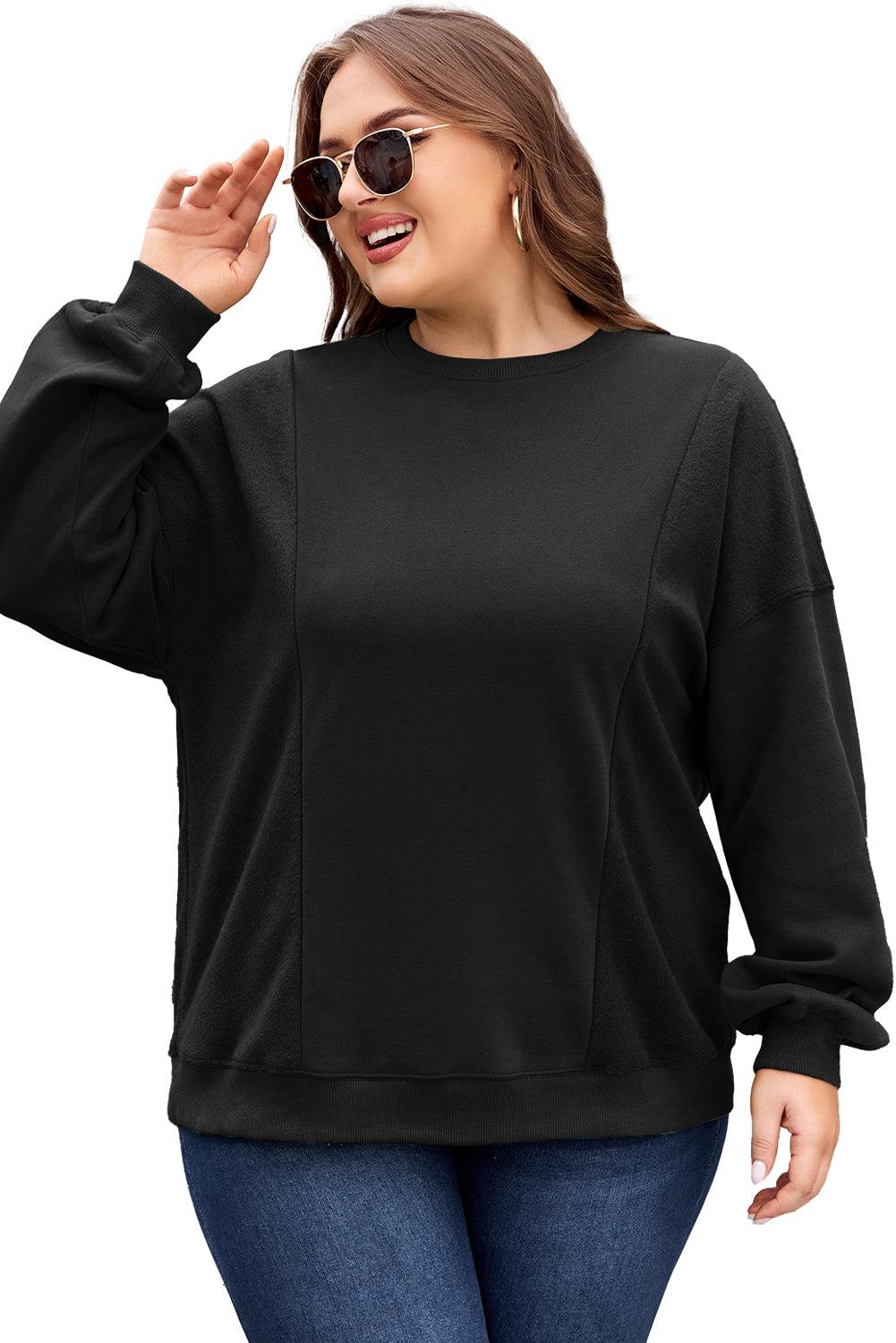 Apricot Loose Patchwork Crewneck Plus Size Sweatshirt - The Fair Lady Shop