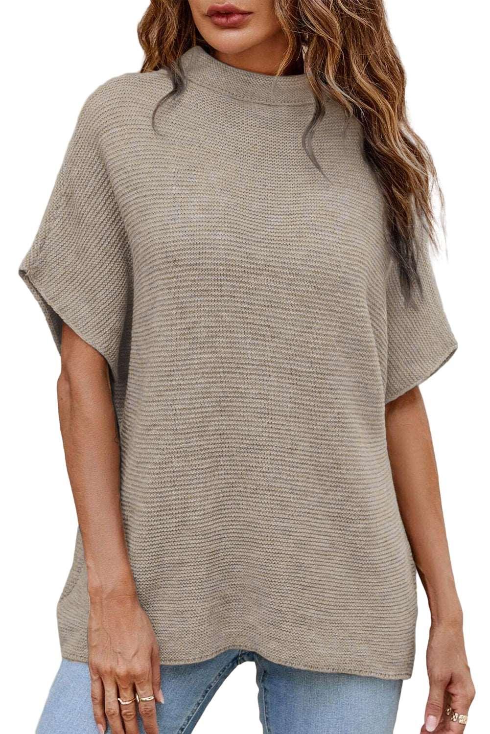 Apricot Mock Neck Short Batwing Sleeve Sweater - The Fair Lady Shop