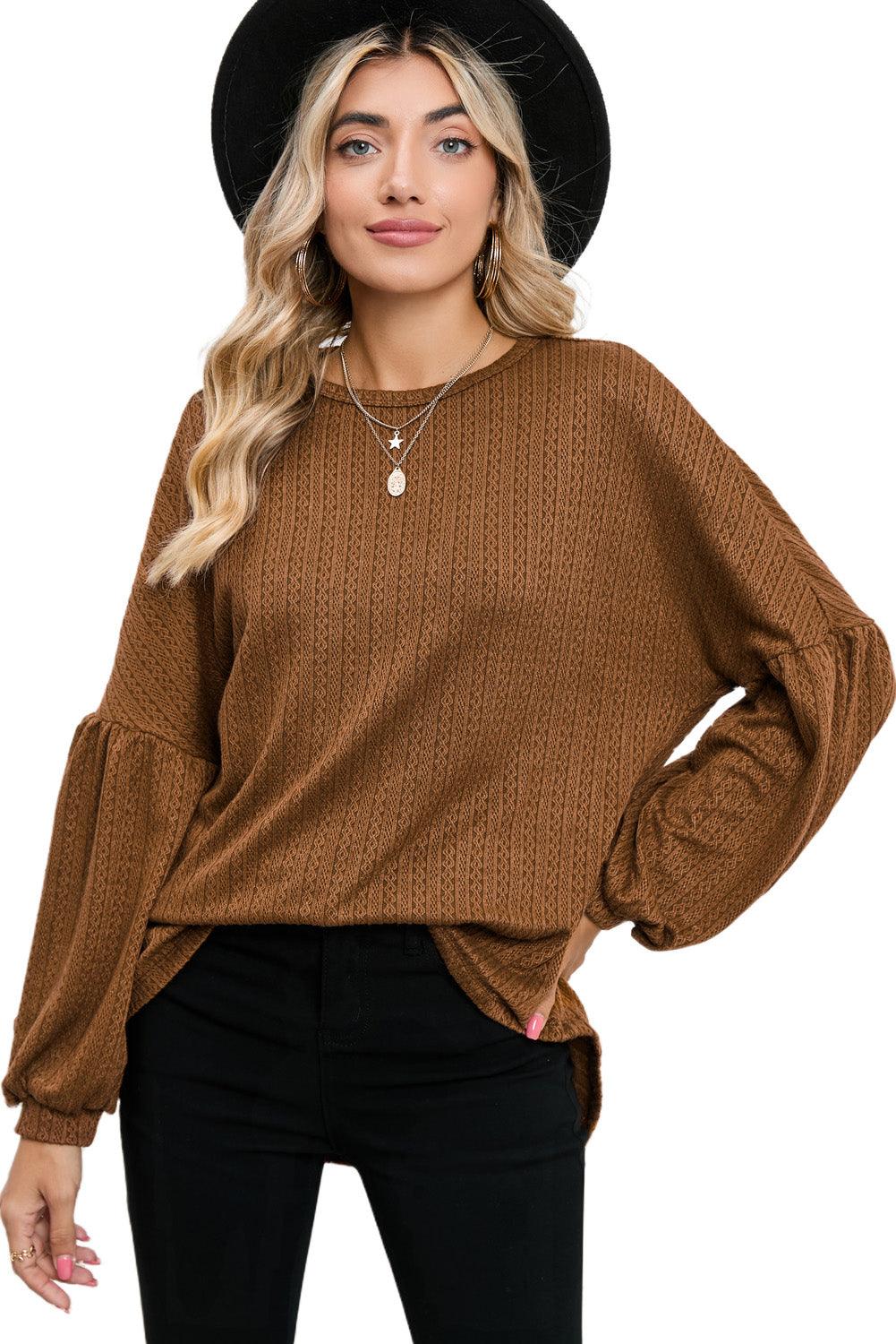 Ruby Solid Color Textured Lantern Sleeve Top - The Fair Lady Shop