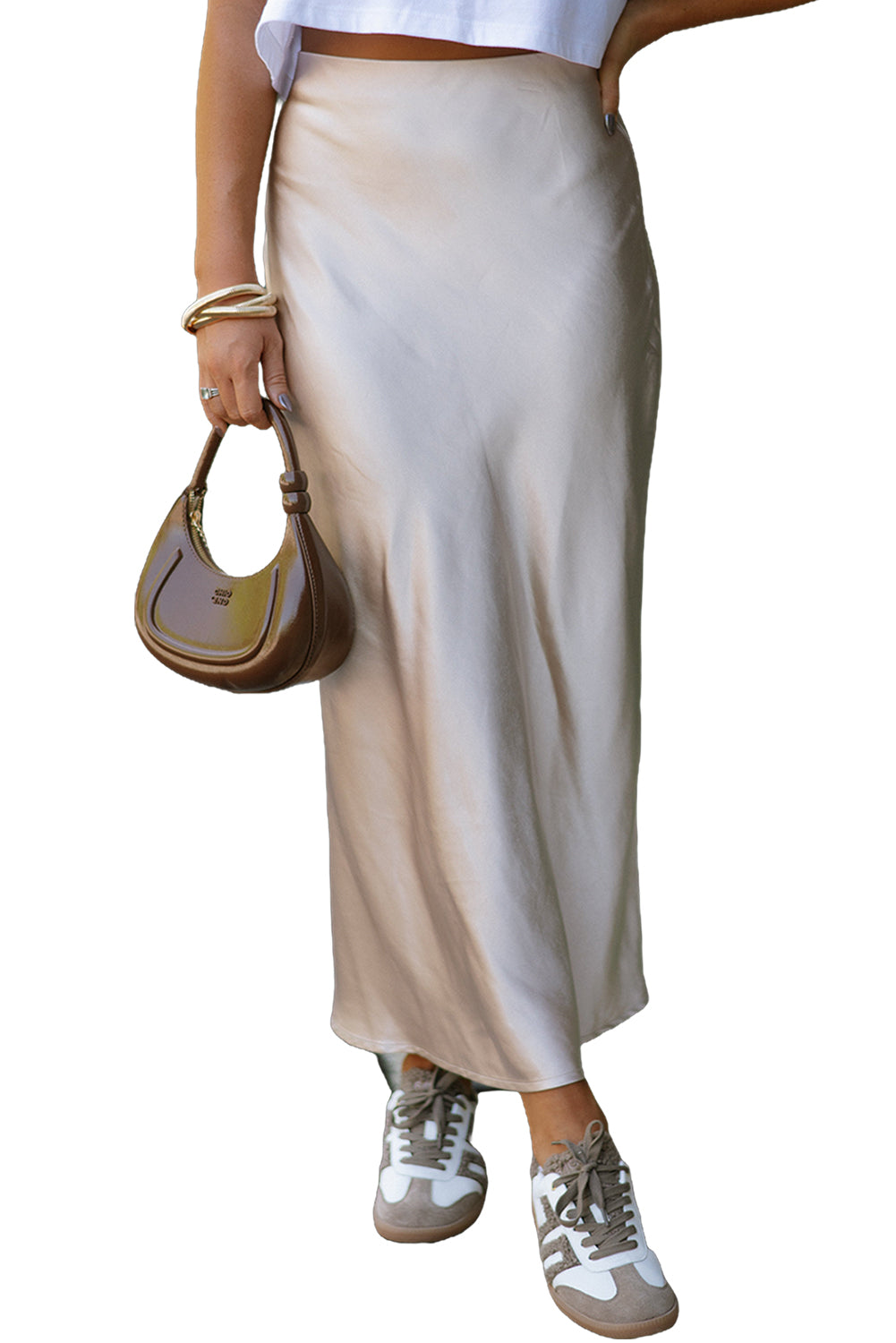 Jet Stream Satin Solid Color High Waist Maxi Skirt - The Fair Lady Shop