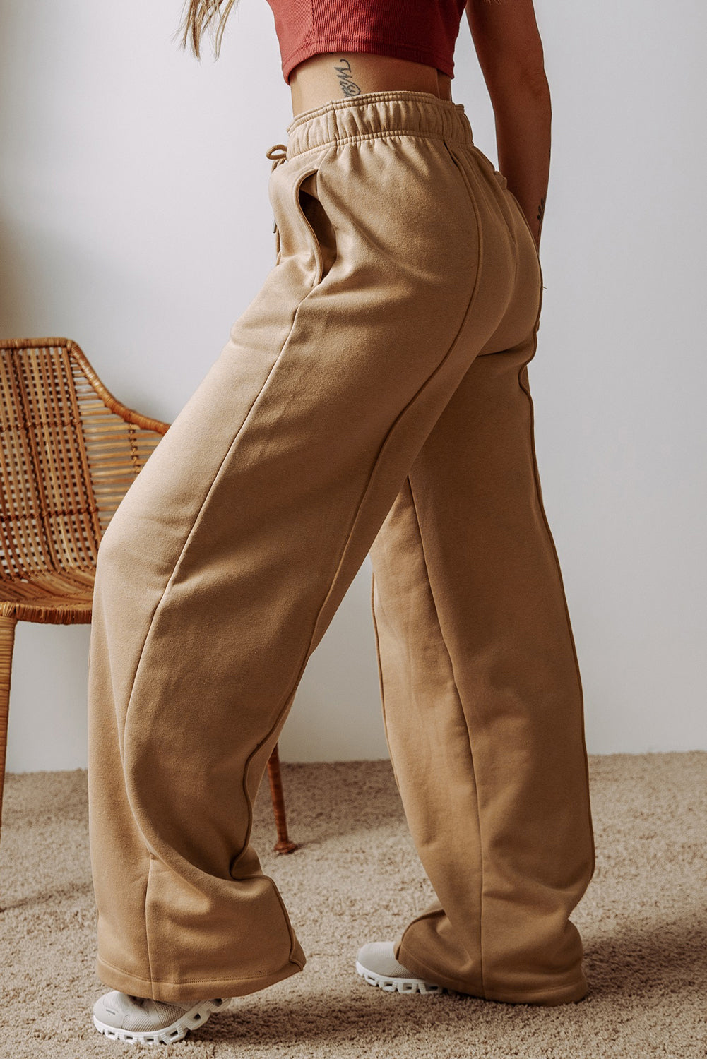 Smoke Gray Exposed Seam Drawstring High Waist Wide Leg Pants - The Fair Lady Shop
