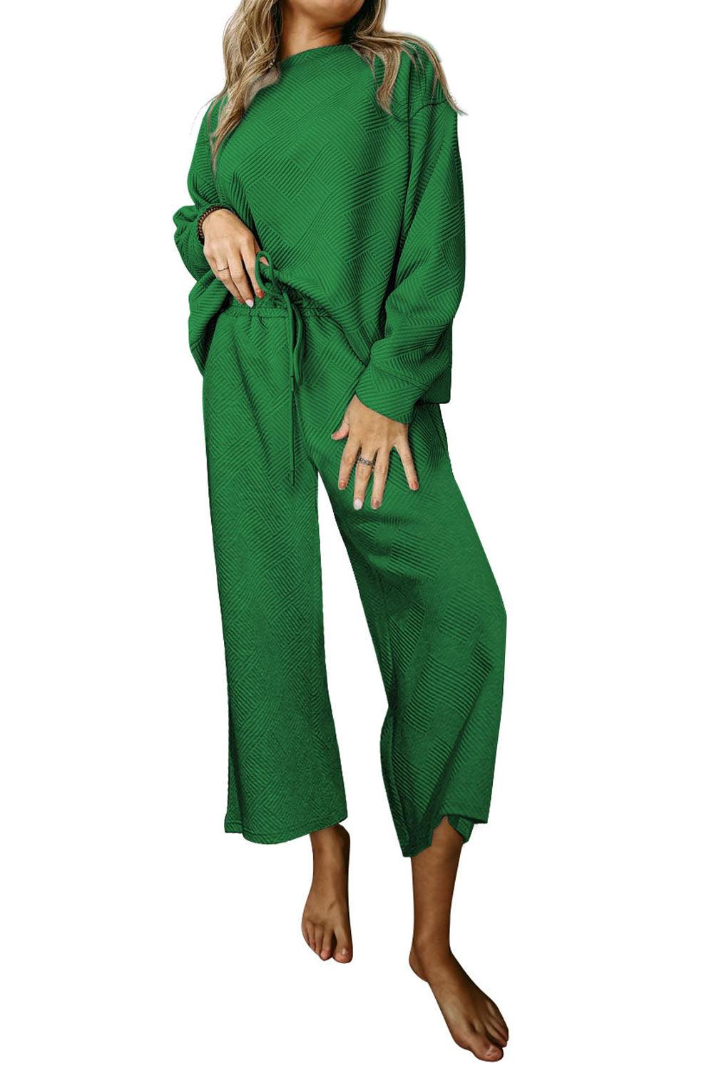 Dark Brown Textured Loose Slouchy Long Sleeve Top and Pants Set - The Fair Lady Shop