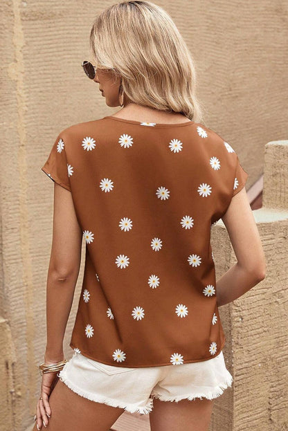 Chestnut Summer Daisy Print Batwing Sleeve Blouse - The Fair Lady Shop