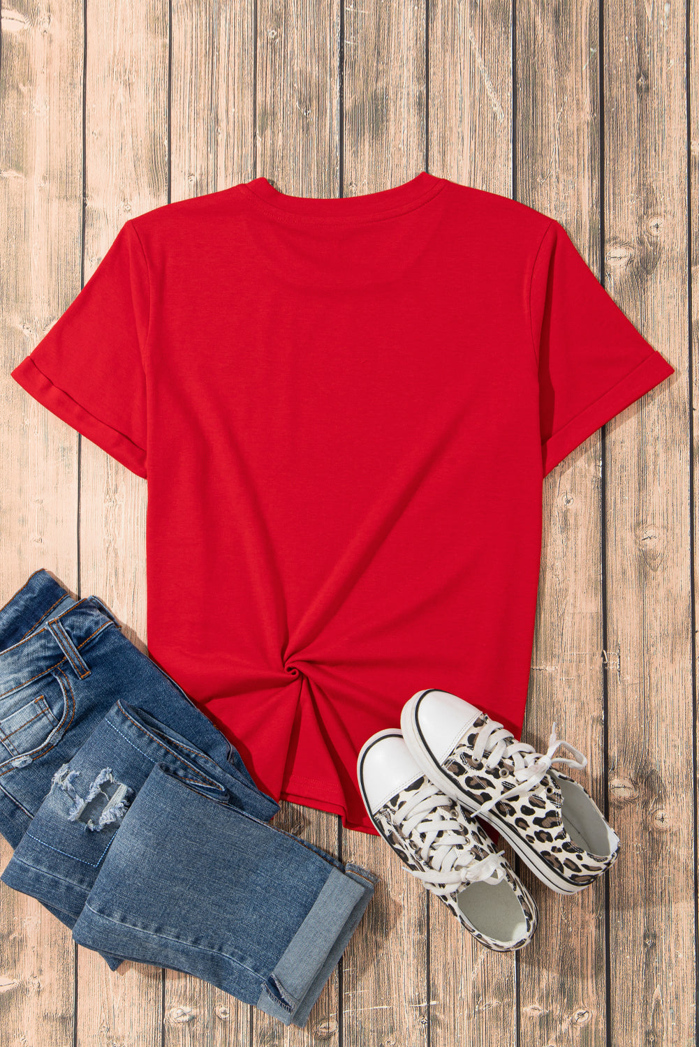 Red Solid Color Basic Crew Neck Plain Tee - The Fair Lady Shop