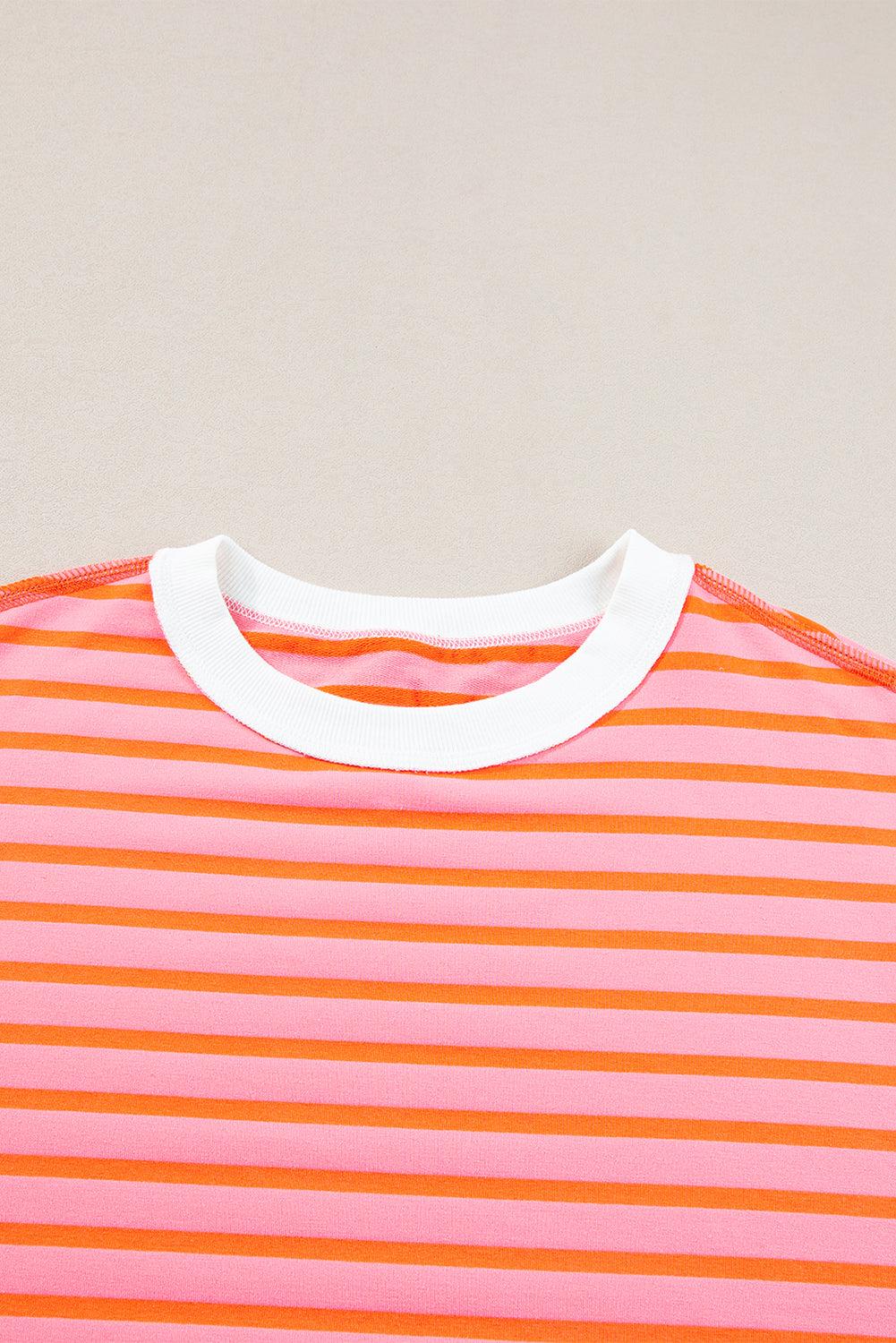 Pink Stripe Colorblock Drop Sleeve Oversized T Shirt - The Fair Lady Shop