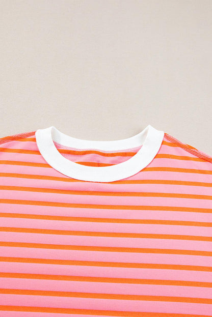 Pink Stripe Colorblock Drop Sleeve Oversized T Shirt - The Fair Lady Shop