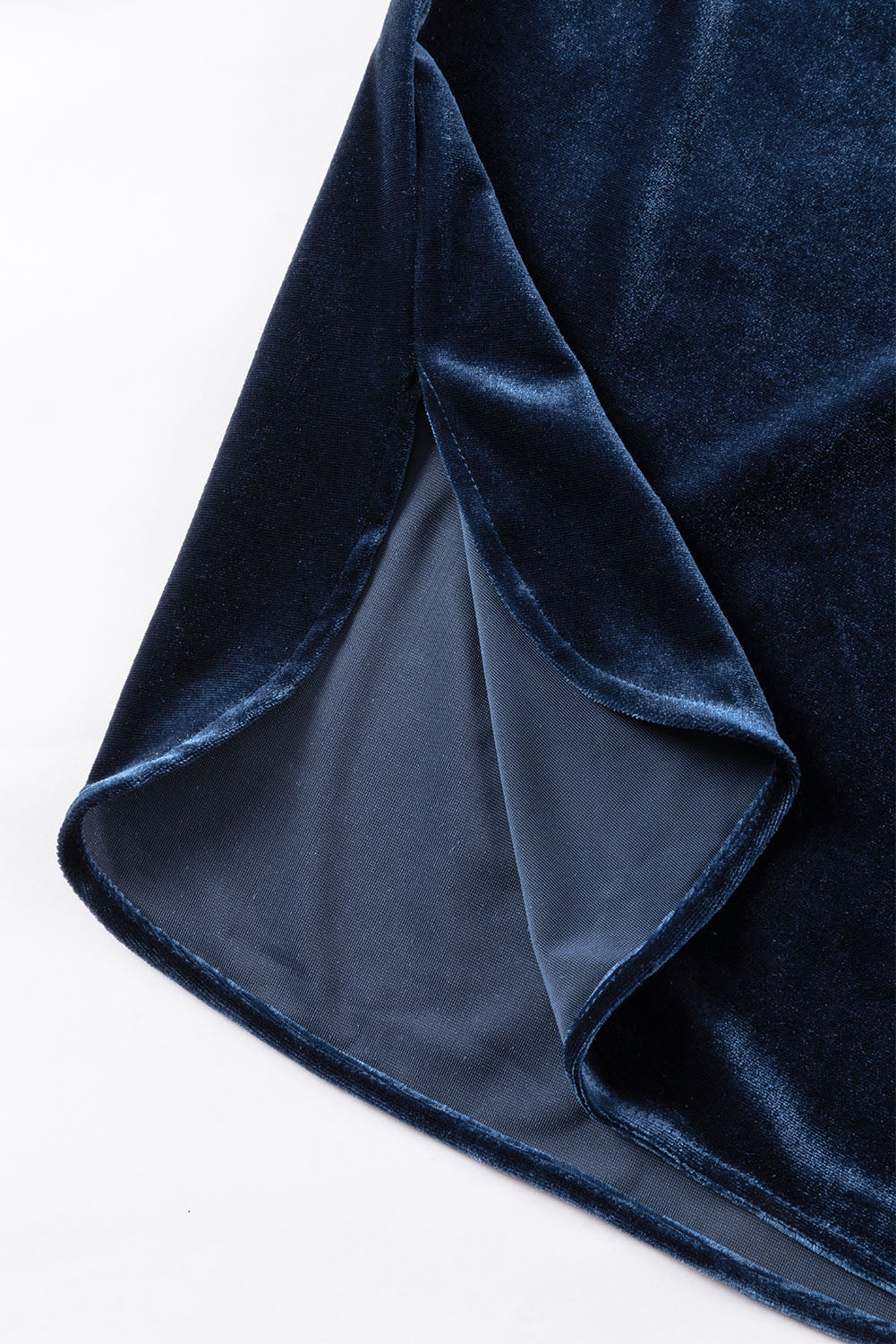 Navy Blue Frilled Buttoned V Neck Velvet Blouse - The Fair Lady Shop