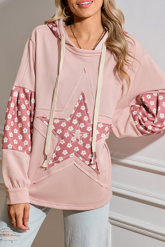 Delicacy Floral Patchwork Star Pattern Drawstring Hoodie - The Fair Lady Shop