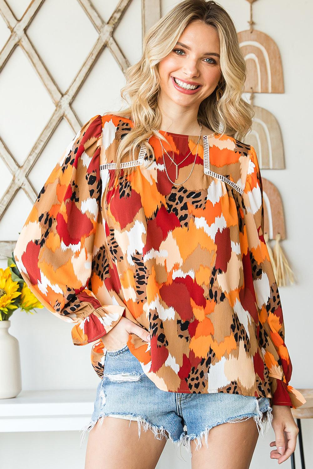 Multicolor Abstract Print Boho Ruffle Puff Sleeve Blouse - The Fair Lady Shop