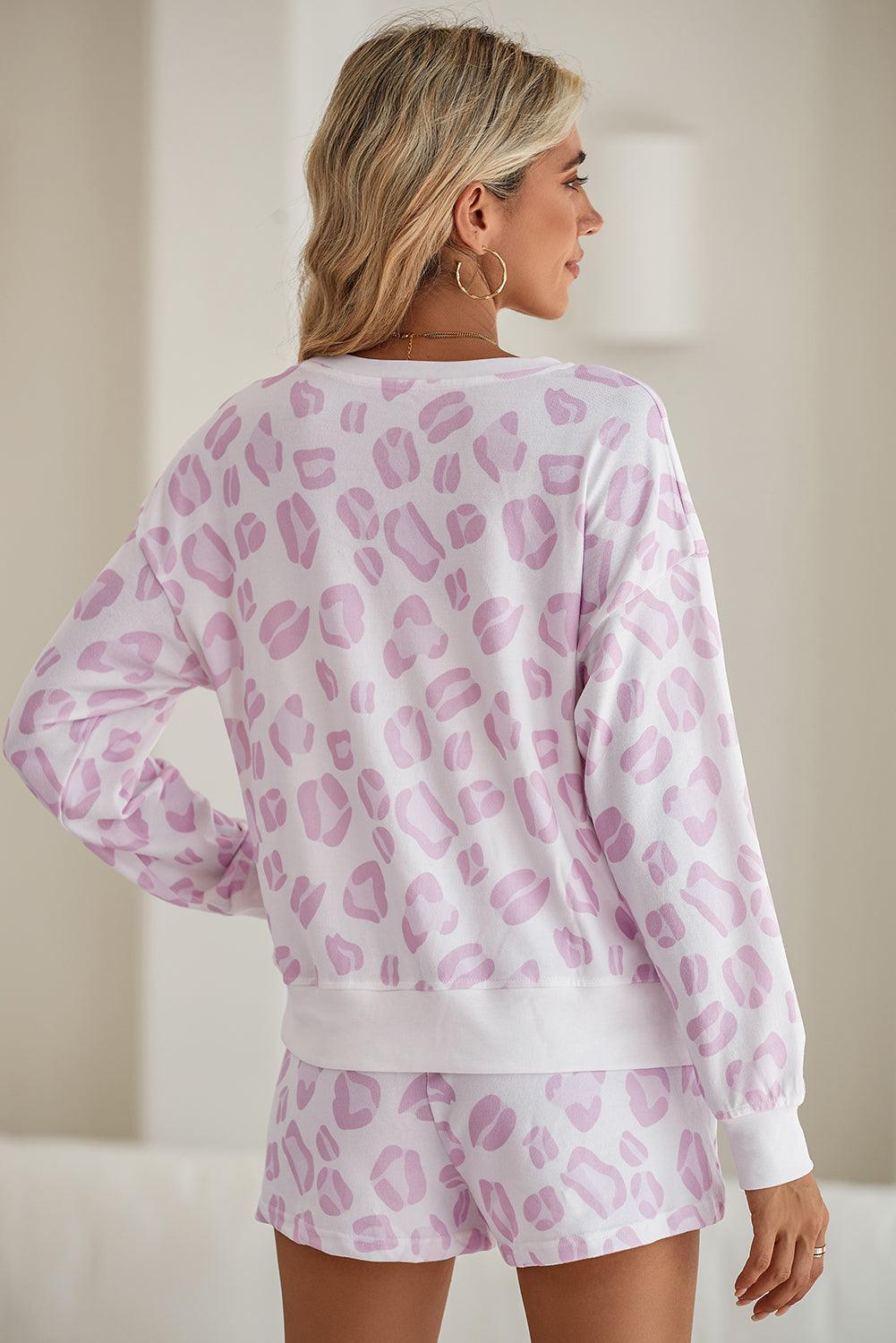 Pink Leopard Print Pullover and Shorts Pajama Set - The Fair Lady Shop