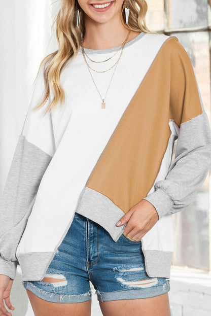 Pink Colorblock Stitching Irregular Hem Long Sleeve Top - The Fair Lady Shop