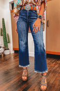 Sail Blue Mineral Wash Raw Hem High Waist Flared Jeans - The Fair Lady Shop