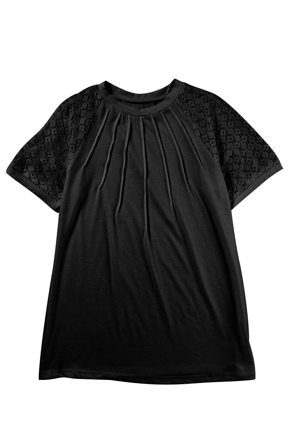 Pale Khaki Seamed Detail Contrast Lace Raglan Sleeve Tee - The Fair Lady Shop