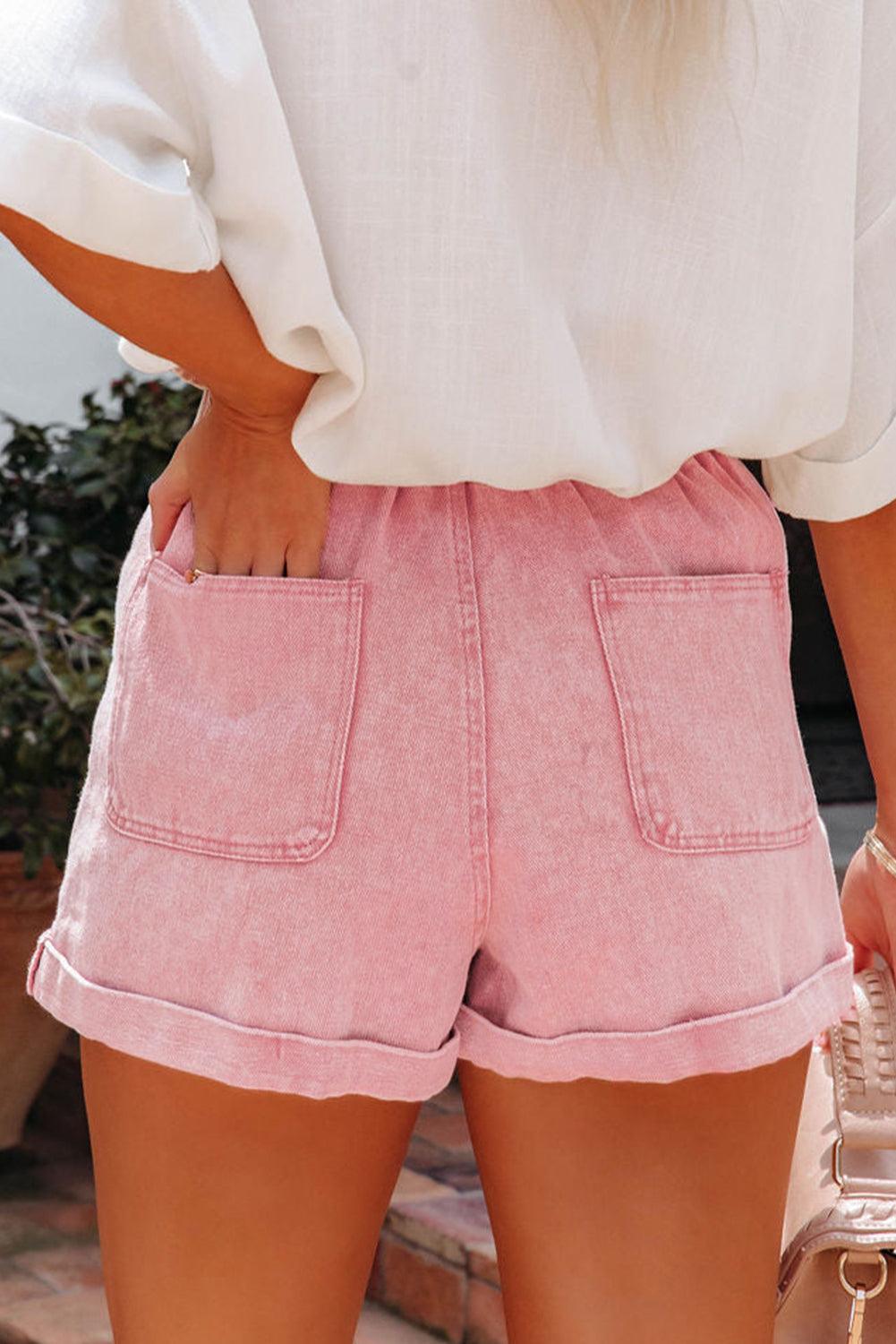 Dusty Pink Vintage Washed Frilled High Waist Denim Shorts - The Fair Lady Shop