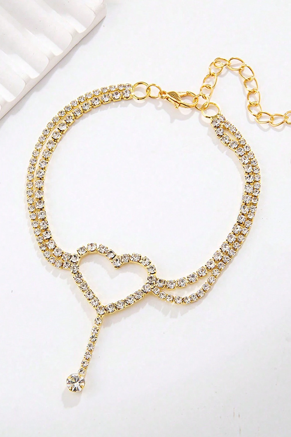 Gold Rhinestone Hollow Heart Anklet - The Fair Lady Shop