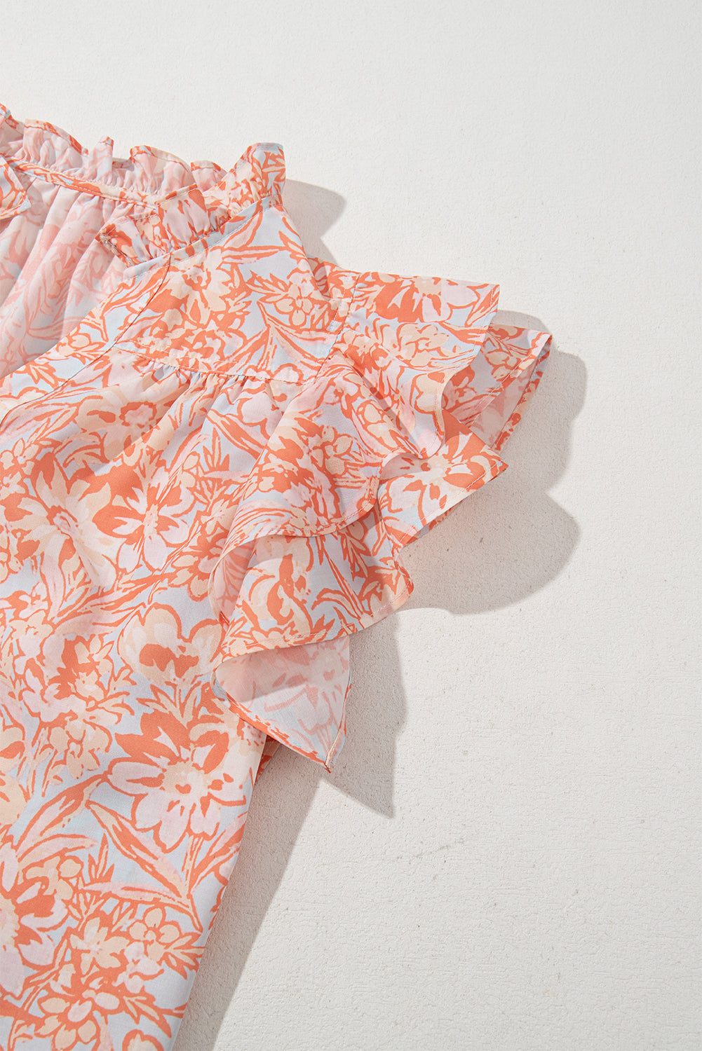 Orange Floral Ruffle Sleeve Split Neck Blouse - The Fair Lady Shop