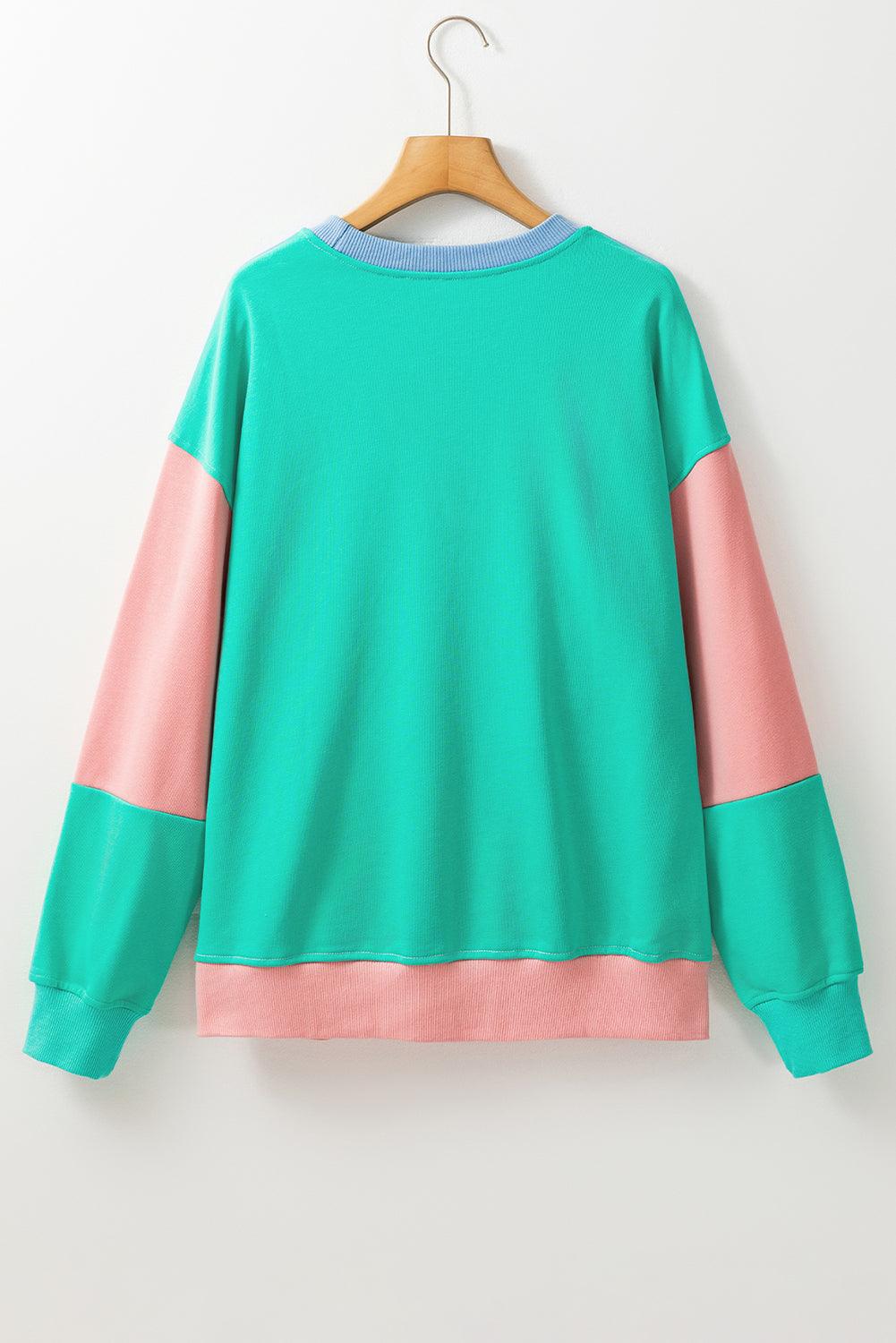 Meadow Mauve Colorblock Patchwork Drop Shoulder Sweatshirt - The Fair Lady Shop