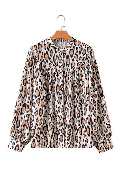 Jet Stream Leopard Print Balloon Sleeve Loose Blouse - The Fair Lady Shop